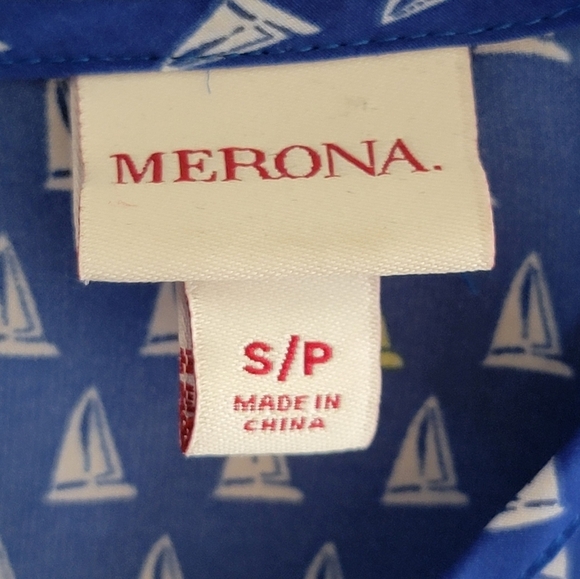 Merona | Blue White Yellow Sailboat Print Long Sleeve Blouse Size Small - Picture 3 of 7